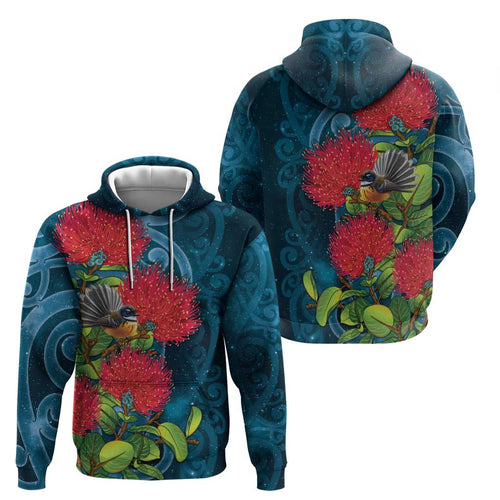 New Zealand Matariki Piwakawaka Hoodie Maori Koru With Pohutukawa Flowers