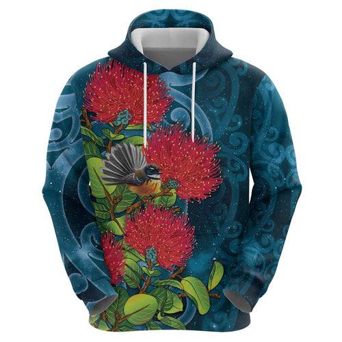 New Zealand Matariki Piwakawaka Hoodie Maori Koru With Pohutukawa Flowers