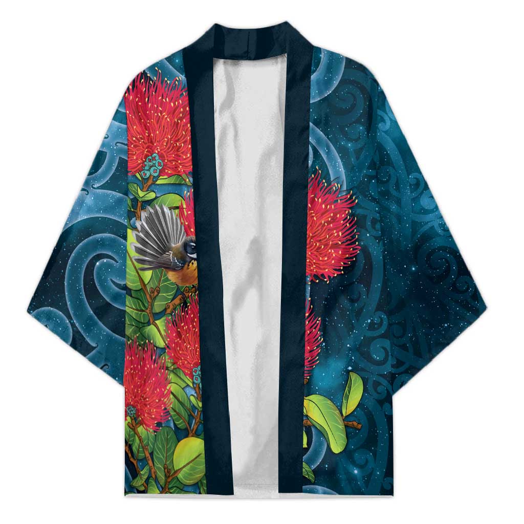 New Zealand Matariki Piwakawaka Kimono Maori Koru With Pohutukawa Flowers