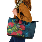 New Zealand Matariki Piwakawaka Leather Tote Bag Maori Koru With Pohutukawa Flowers
