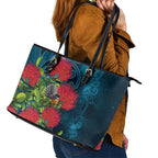 New Zealand Matariki Piwakawaka Leather Tote Bag Maori Koru With Pohutukawa Flowers