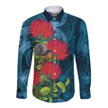 New Zealand Matariki Piwakawaka Long Sleeve Button Shirt Maori Koru With Pohutukawa Flowers