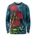 New Zealand Matariki Piwakawaka Long Sleeve Shirt Maori Koru With Pohutukawa Flowers