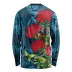 New Zealand Matariki Piwakawaka Long Sleeve Shirt Maori Koru With Pohutukawa Flowers
