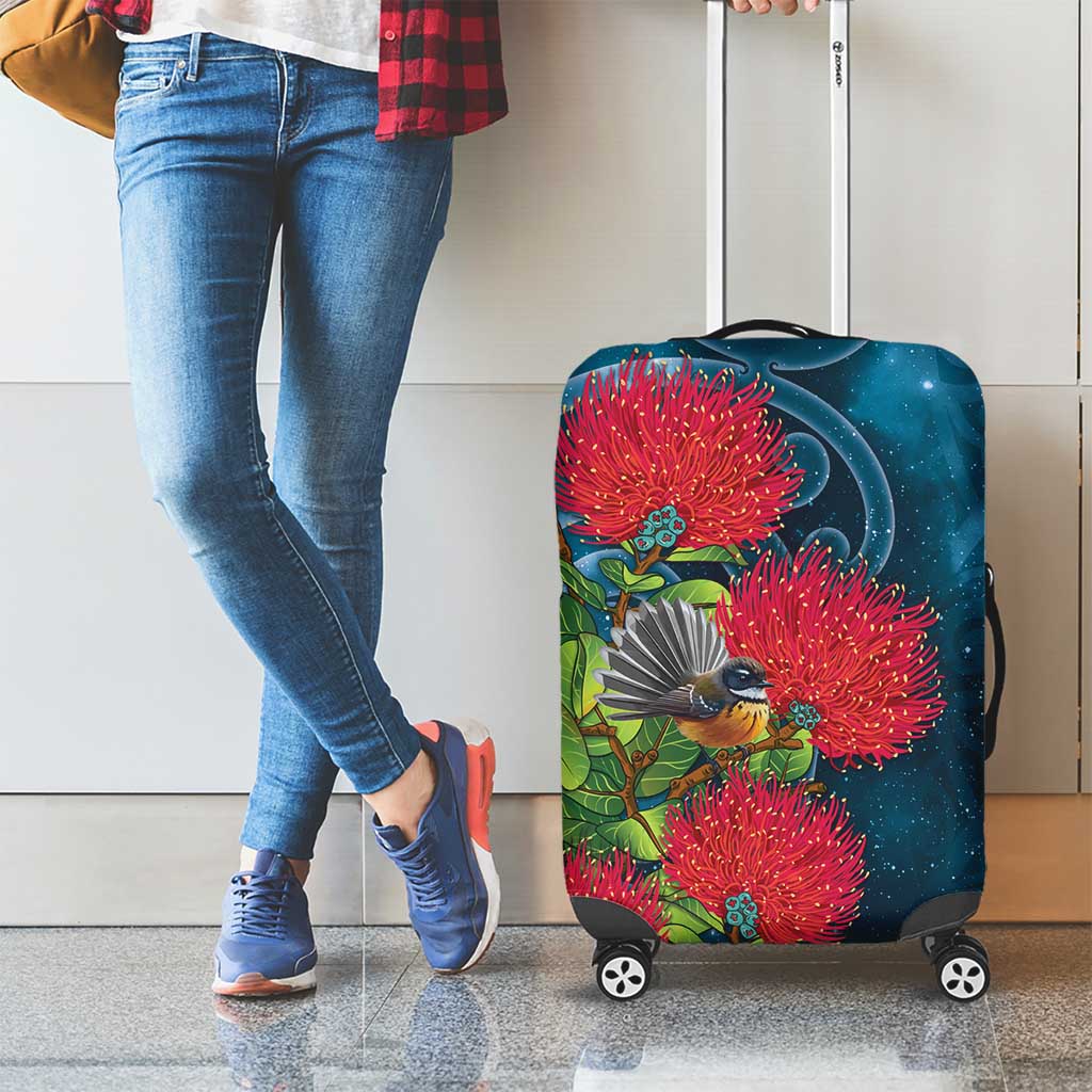 New Zealand Matariki Piwakawaka Luggage Cover Maori Koru With Pohutukawa Flowers