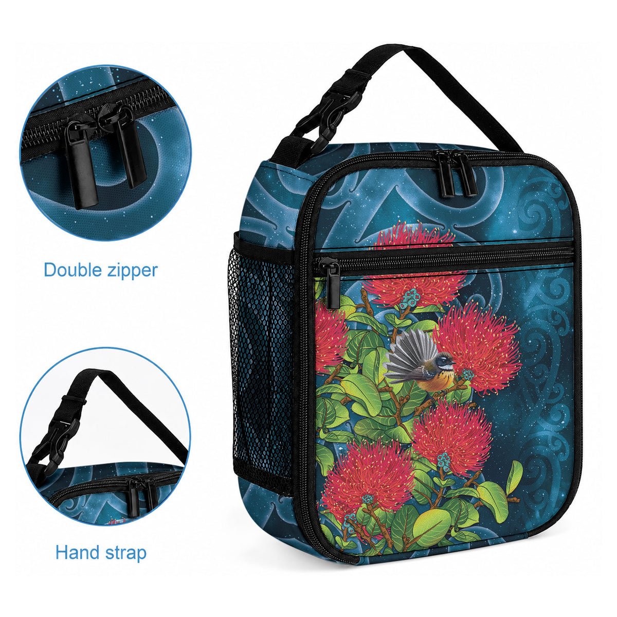 New Zealand Matariki Piwakawaka Lunch Bag Maori Koru With Pohutukawa Flowers