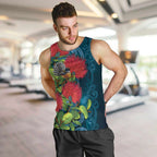 New Zealand Matariki Piwakawaka Men Tank Top Maori Koru With Pohutukawa Flowers