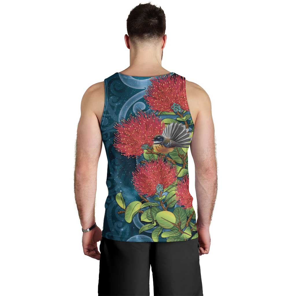 New Zealand Matariki Piwakawaka Men Tank Top Maori Koru With Pohutukawa Flowers