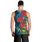 New Zealand Matariki Piwakawaka Men Tank Top Maori Koru With Pohutukawa Flowers
