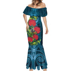 New Zealand Matariki Piwakawaka Mermaid Dress Maori Koru With Pohutukawa Flowers