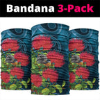 New Zealand Matariki Piwakawaka Neck Gaiter Maori Koru With Pohutukawa Flowers