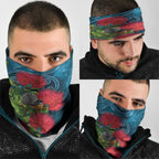 New Zealand Matariki Piwakawaka Neck Gaiter Maori Koru With Pohutukawa Flowers