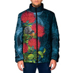 New Zealand Matariki Piwakawaka Padded Jacket Maori Koru With Pohutukawa Flowers