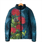 New Zealand Matariki Piwakawaka Padded Jacket Maori Koru With Pohutukawa Flowers