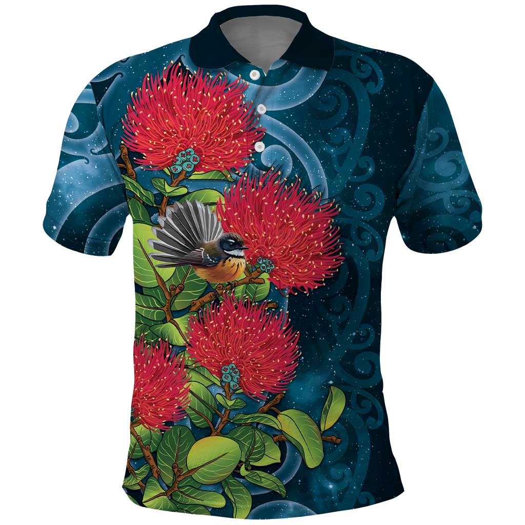 New Zealand Matariki Piwakawaka Polo Shirt Maori Koru With Pohutukawa Flowers