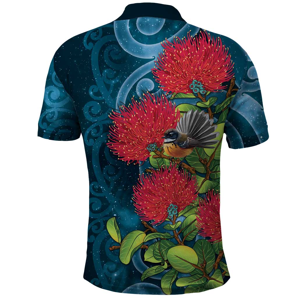 New Zealand Matariki Piwakawaka Polo Shirt Maori Koru With Pohutukawa Flowers