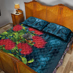 New Zealand Matariki Piwakawaka Quilt Bed Set Maori Koru With Pohutukawa Flowers