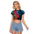 New Zealand Matariki Piwakawaka Raglan Cropped T Shirt Maori Koru With Pohutukawa Flowers