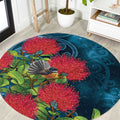 New Zealand Matariki Piwakawaka Round Carpet Maori Koru With Pohutukawa Flowers