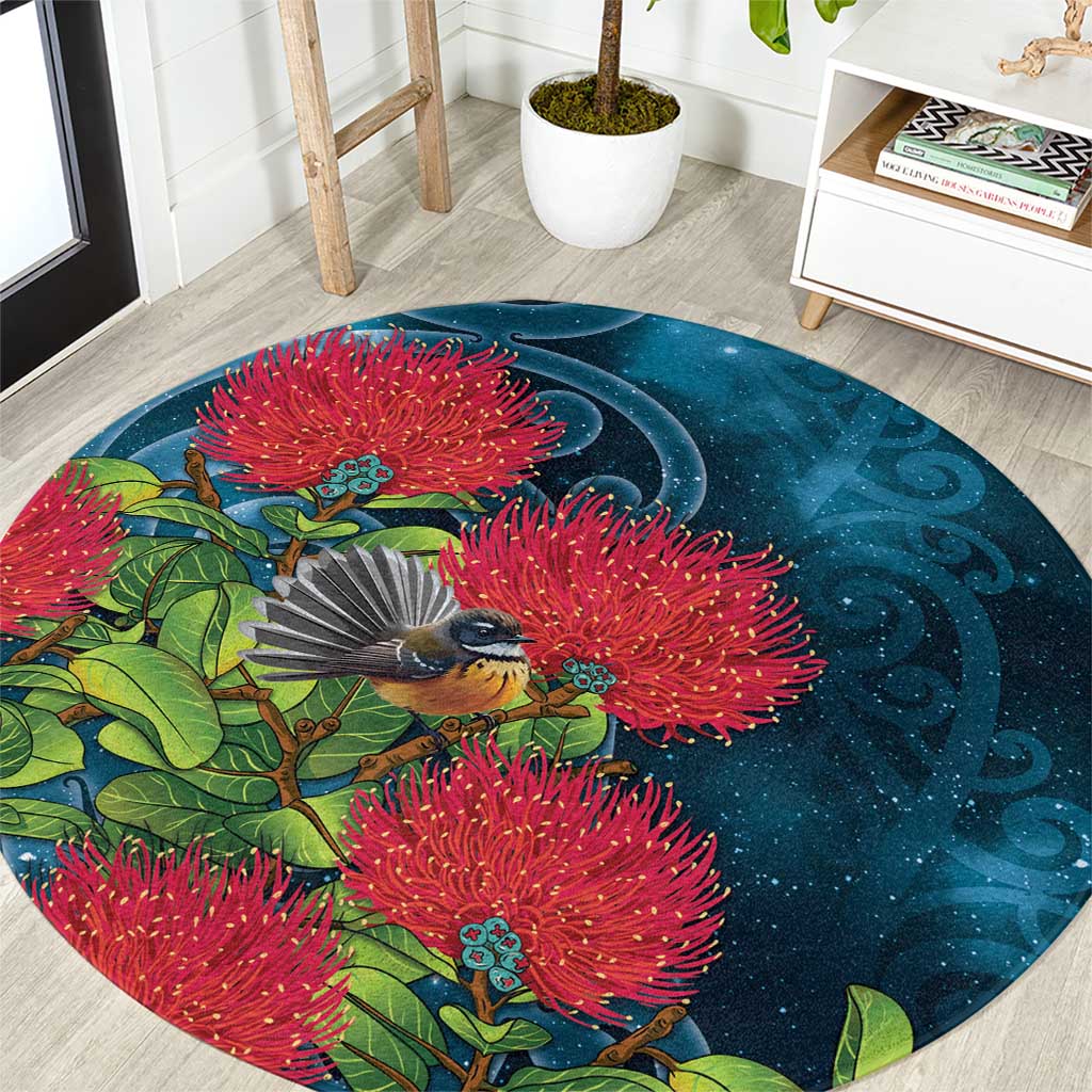 New Zealand Matariki Piwakawaka Round Carpet Maori Koru With Pohutukawa Flowers
