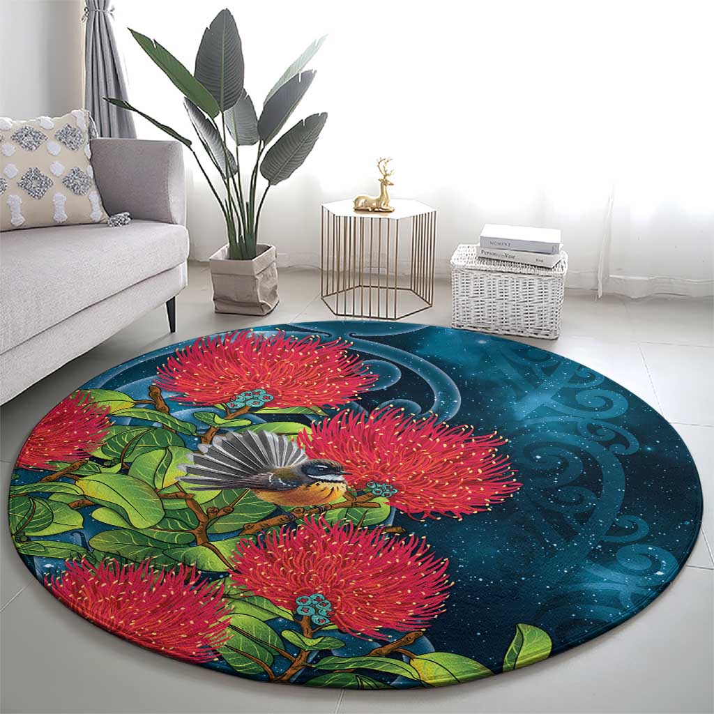 New Zealand Matariki Piwakawaka Round Carpet Maori Koru With Pohutukawa Flowers
