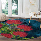 New Zealand Matariki Piwakawaka Round Carpet Maori Koru With Pohutukawa Flowers