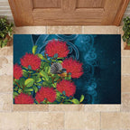New Zealand Matariki Piwakawaka Rubber Doormat Maori Koru With Pohutukawa Flowers