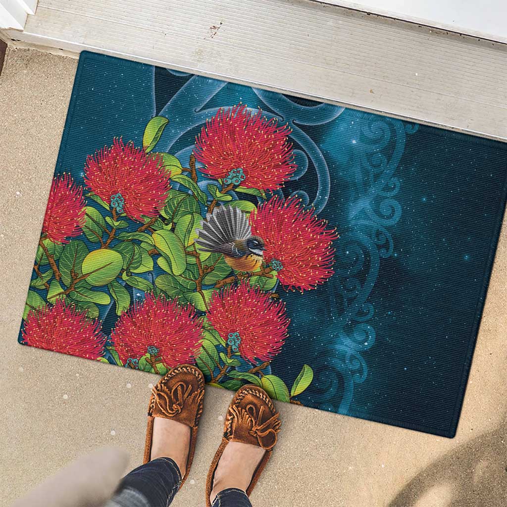 New Zealand Matariki Piwakawaka Rubber Doormat Maori Koru With Pohutukawa Flowers