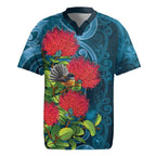 New Zealand Matariki Piwakawaka Rugby Jersey Maori Koru With Pohutukawa Flowers