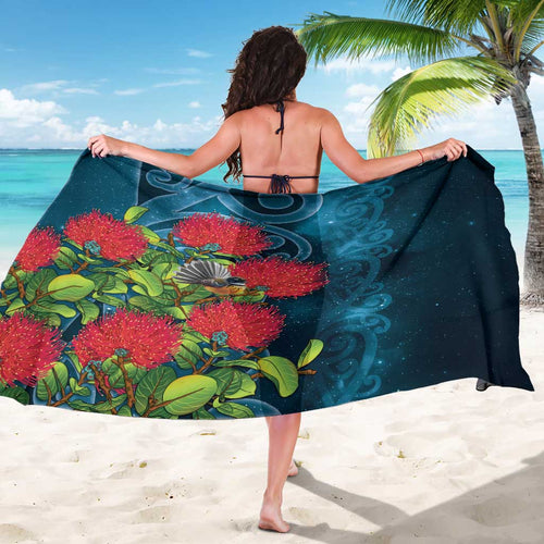 New Zealand Matariki Piwakawaka Sarong Maori Koru With Pohutukawa Flowers