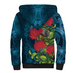 New Zealand Matariki Piwakawaka Sherpa Hoodie Maori Koru With Pohutukawa Flowers