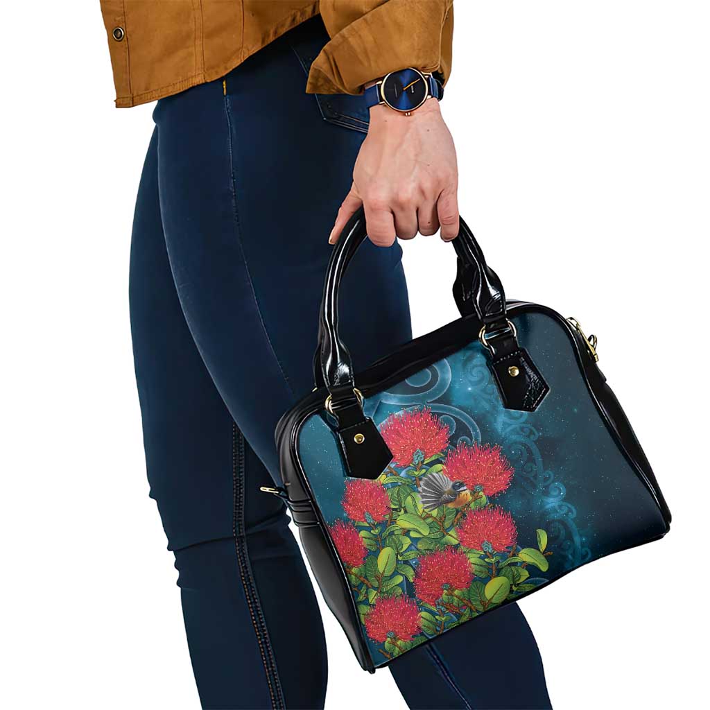New Zealand Matariki Piwakawaka Shoulder Handbag Maori Koru With Pohutukawa Flowers