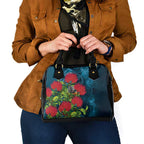 New Zealand Matariki Piwakawaka Shoulder Handbag Maori Koru With Pohutukawa Flowers