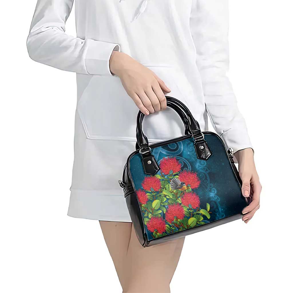 New Zealand Matariki Piwakawaka Shoulder Handbag Maori Koru With Pohutukawa Flowers