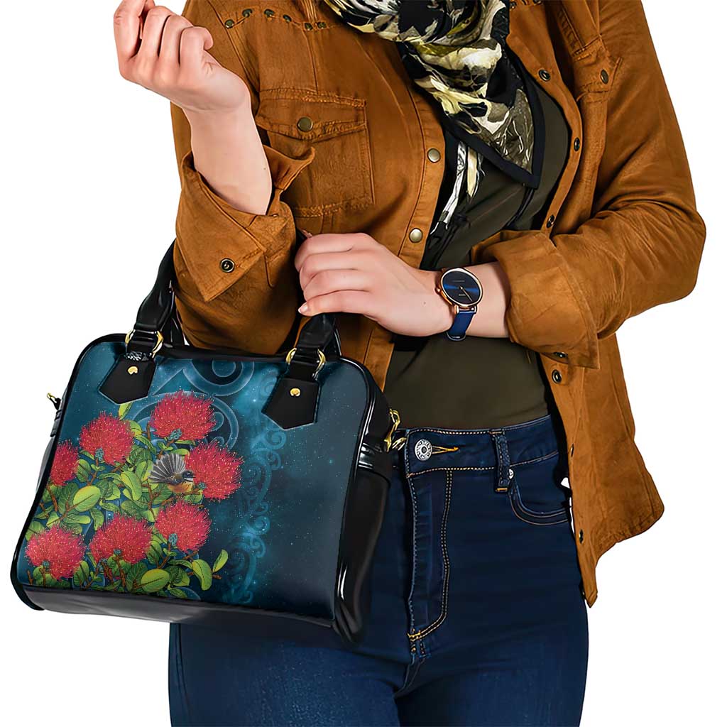 New Zealand Matariki Piwakawaka Shoulder Handbag Maori Koru With Pohutukawa Flowers