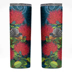 New Zealand Matariki Piwakawaka Skinny Tumbler Maori Koru With Pohutukawa Flowers