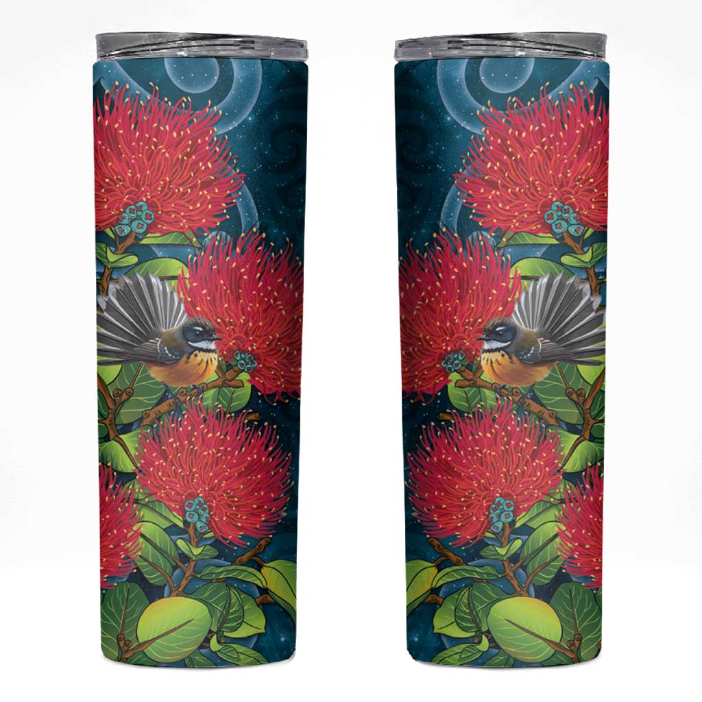 New Zealand Matariki Piwakawaka Skinny Tumbler Maori Koru With Pohutukawa Flowers