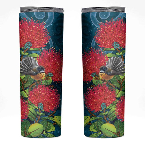 New Zealand Matariki Piwakawaka Skinny Tumbler Maori Koru With Pohutukawa Flowers