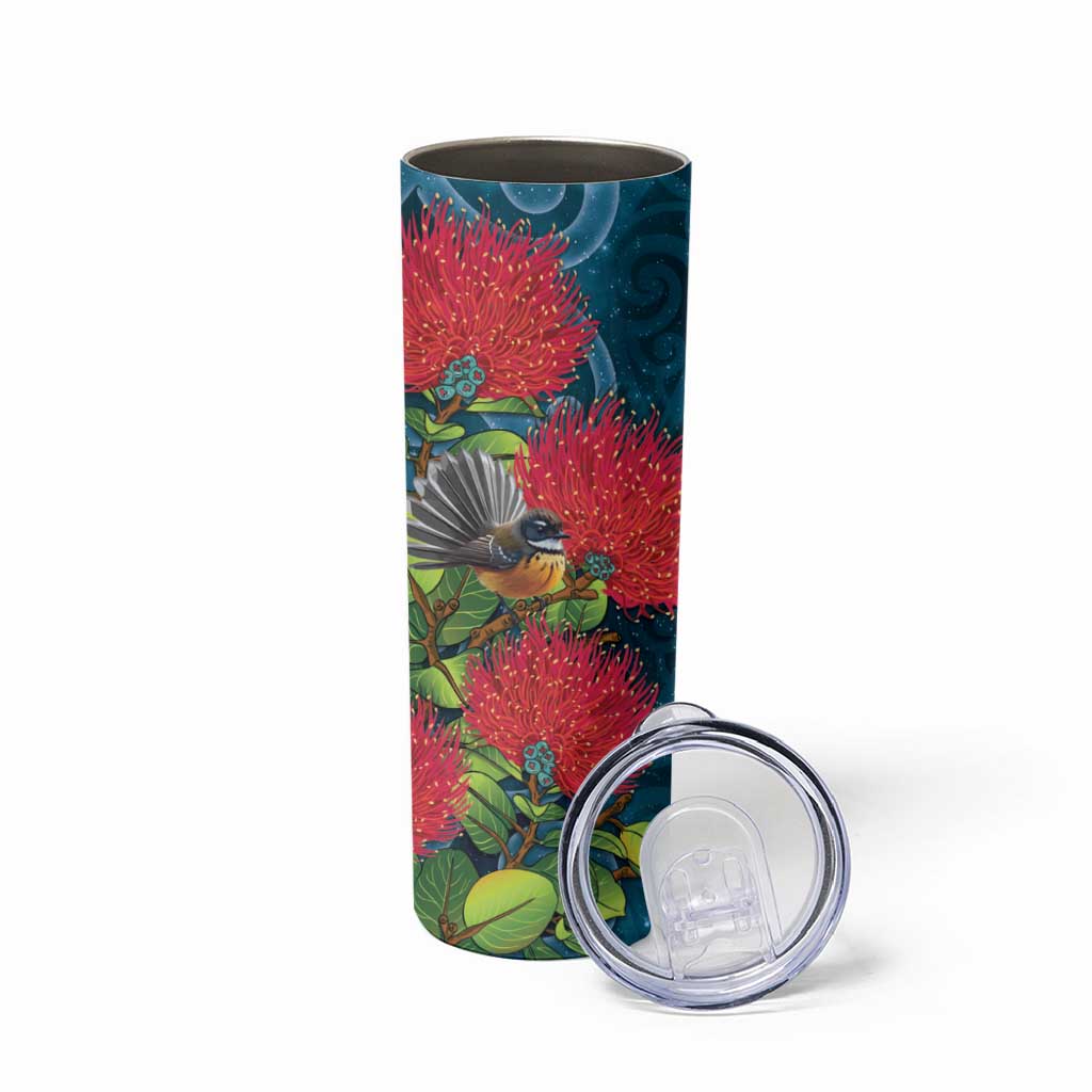 New Zealand Matariki Piwakawaka Skinny Tumbler Maori Koru With Pohutukawa Flowers