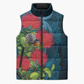 New Zealand Matariki Piwakawaka Sleeveless Puffer Jacket Maori Koru With Pohutukawa Flowers