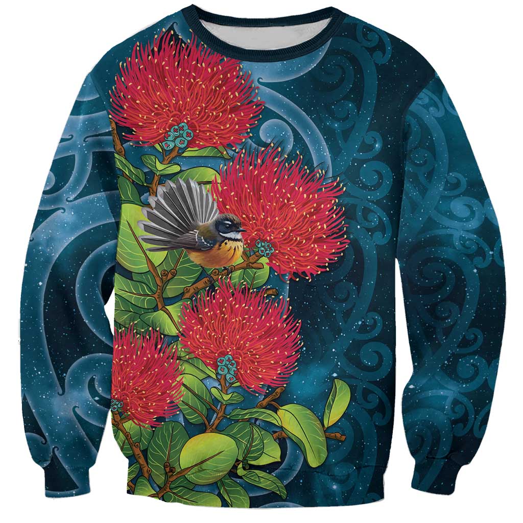 New Zealand Matariki Piwakawaka Sweatshirt Maori Koru With Pohutukawa Flowers