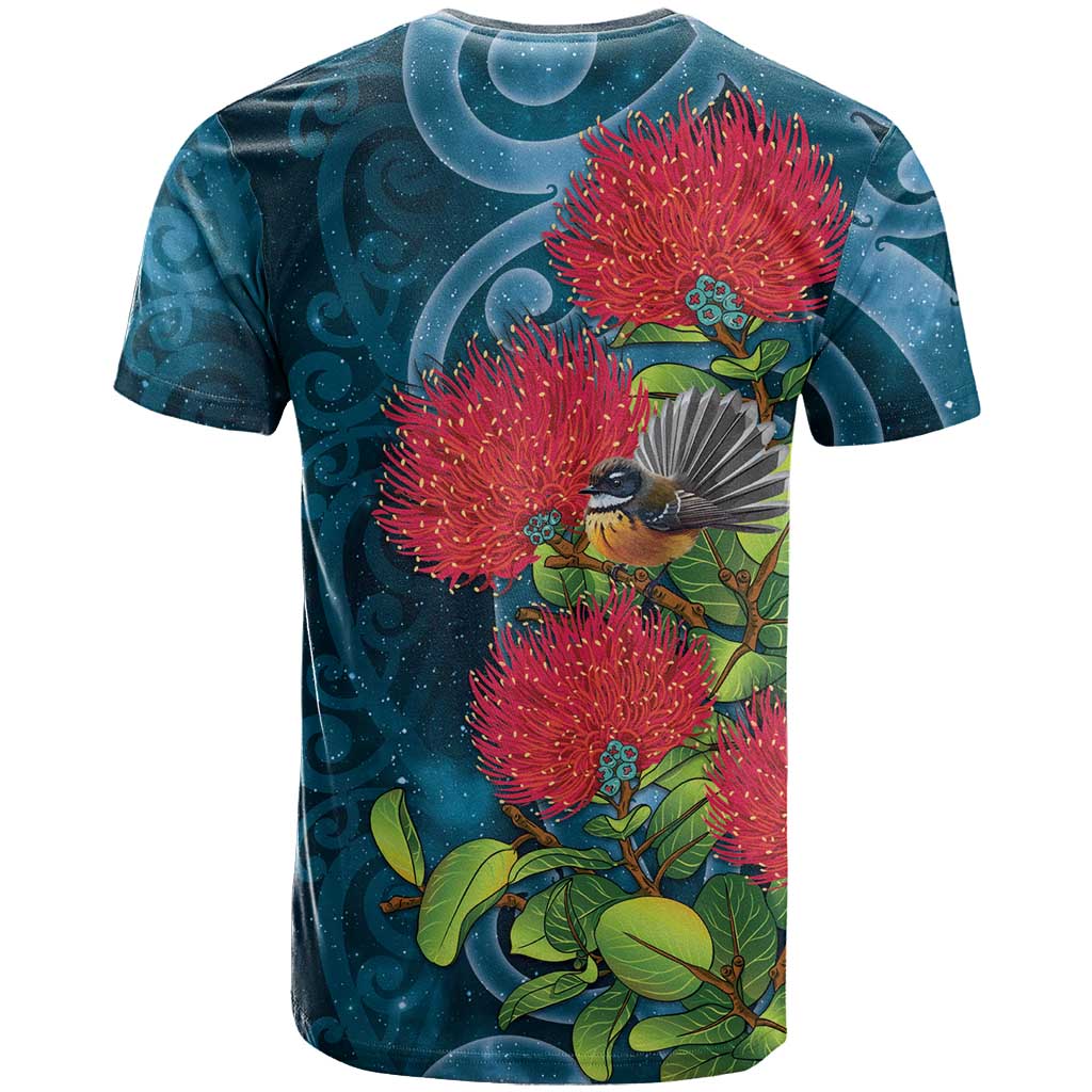 New Zealand Matariki Piwakawaka T Shirt Maori Koru With Pohutukawa Flowers
