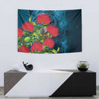 New Zealand Matariki Piwakawaka Tapestry Maori Koru With Pohutukawa Flowers