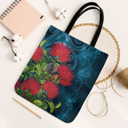New Zealand Matariki Piwakawaka Tote Bag Maori Koru With Pohutukawa Flowers