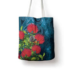 New Zealand Matariki Piwakawaka Tote Bag Maori Koru With Pohutukawa Flowers