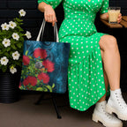 New Zealand Matariki Piwakawaka Tote Bag Maori Koru With Pohutukawa Flowers