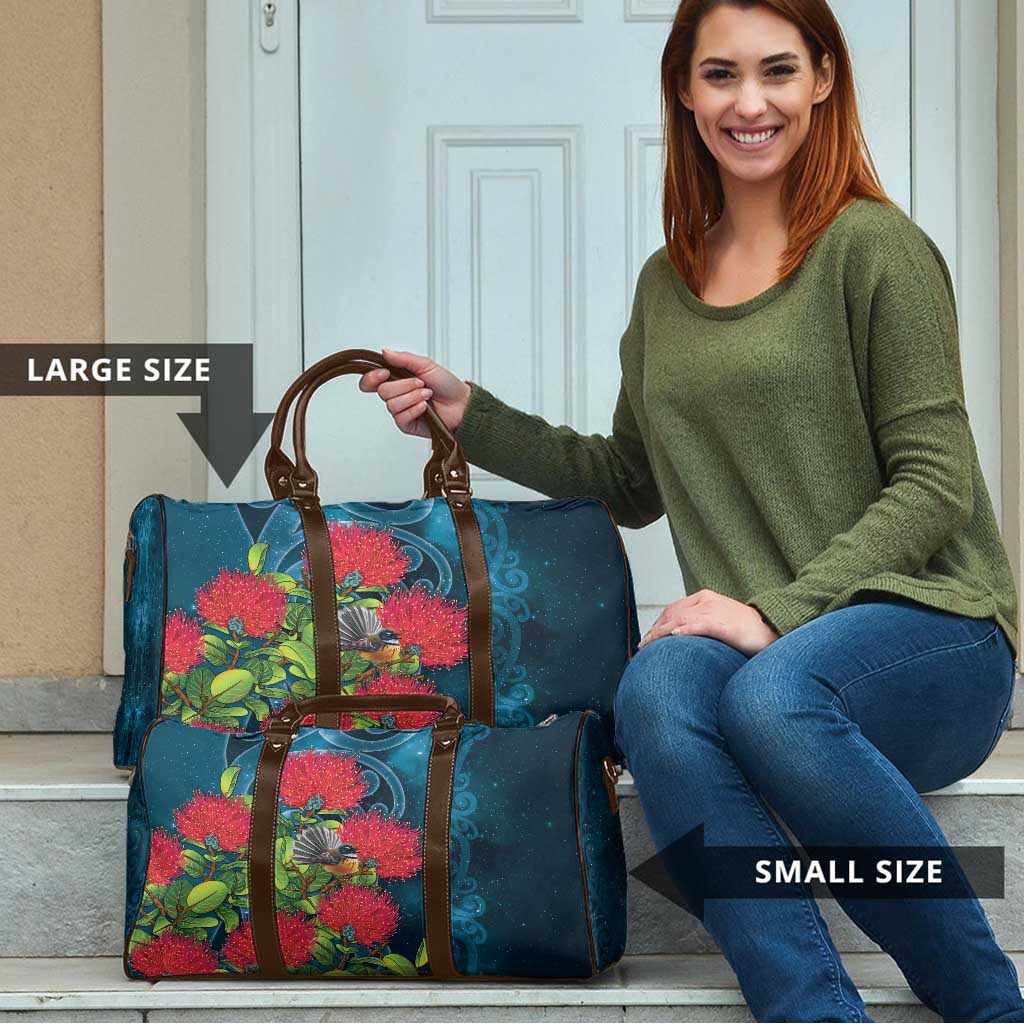 New Zealand Matariki Piwakawaka Travel Bag Maori Koru With Pohutukawa Flowers