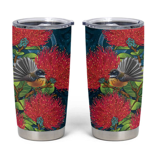 New Zealand Matariki Piwakawaka Tumbler Cup Maori Koru With Pohutukawa Flowers