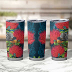 New Zealand Matariki Piwakawaka Tumbler Cup Maori Koru With Pohutukawa Flowers