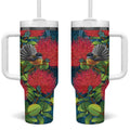New Zealand Matariki Piwakawaka Tumbler With Handle Maori Koru With Pohutukawa Flowers